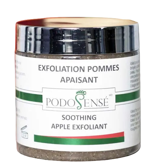 Gel Exfoliant Apaisant Pomme & Gingembre PodoSensé 200 ml — exfoliant naturel aux noyaux d'abricot pour peaux sensibles, mycoses et psoriasis