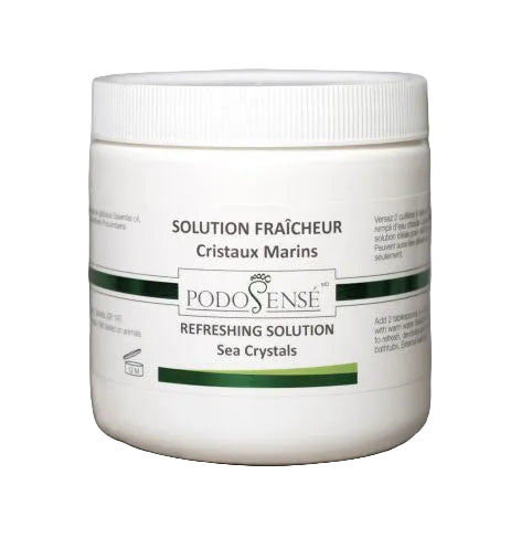 Cristaux Marins Fraîcheur Eucalyptus & Thé des bois PodoSensé 600 g — sels de trempage vivifiants pour pieds fatigués et transpiration
