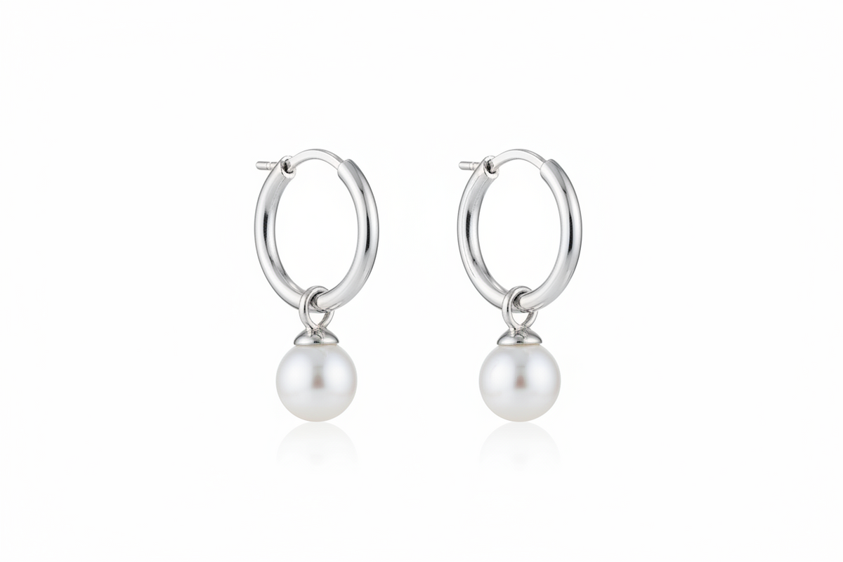 Boucles d'oreilles Pearlfection Caroline Néron — anneau argent 925 avec perle amovible — Spa Santé Le Nénup