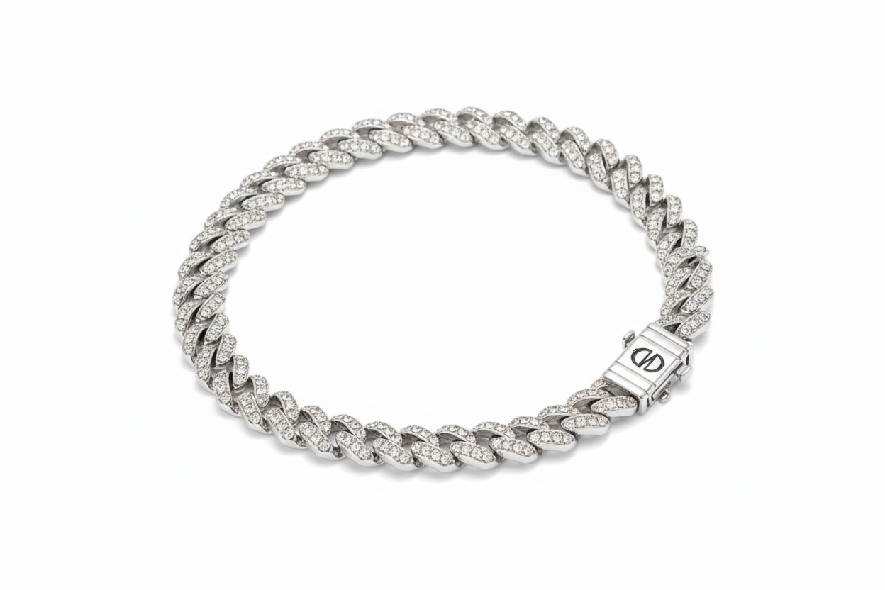 Bracelet Bombshell Argent Caroline Néron — chaîne cubaine pavée zircon argent 925 — Spa Santé Le Nénuphar
