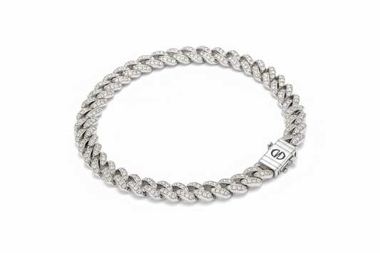 Bracelet Bombshell Argent Caroline Néron — chaîne cubaine pavée zircon argent 925 — Spa Santé Le Nénuphar
