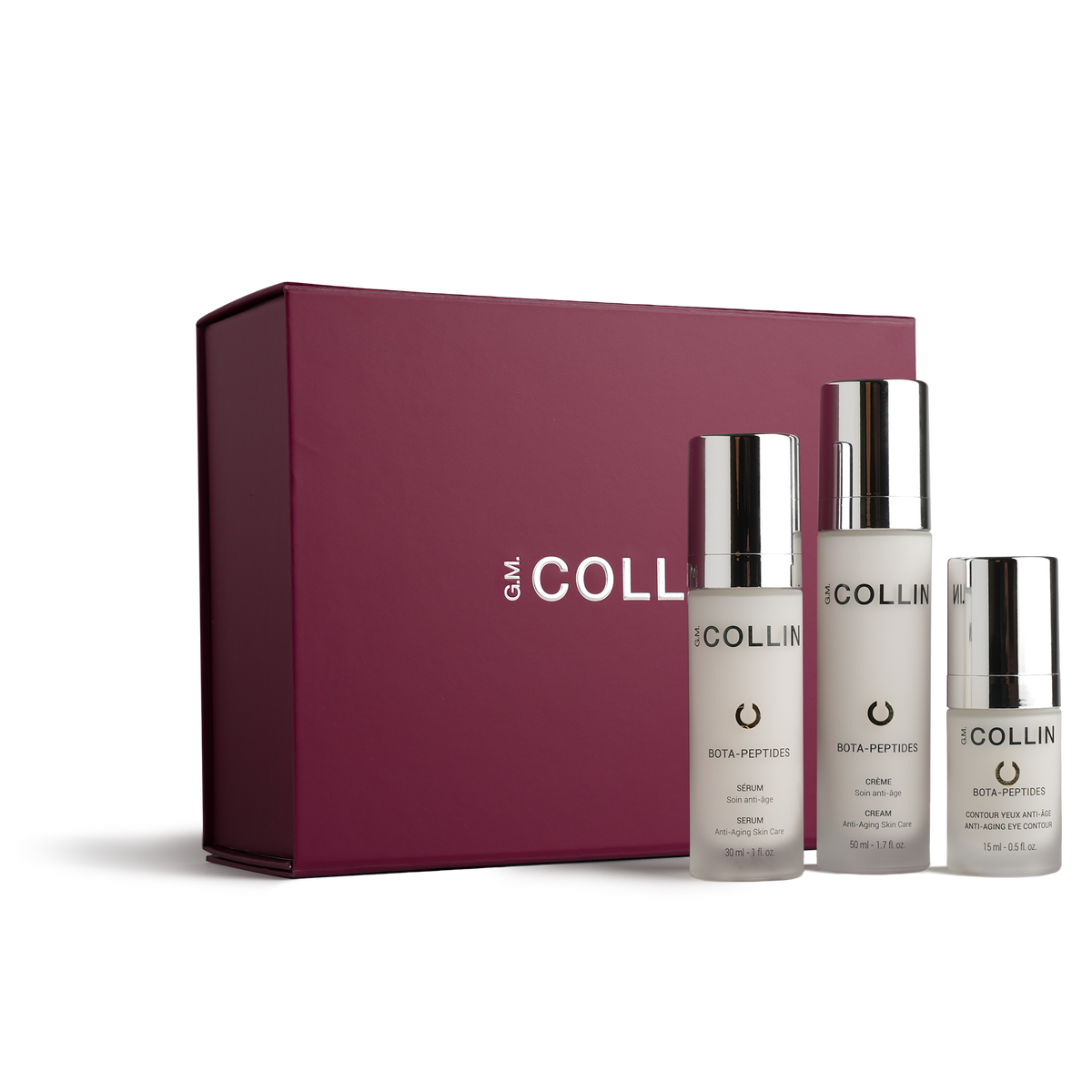 Coffret des fêtes Bota-Peptides de G.M. Collin avec sérum, crème et soin contour des yeux, au Spa Santé Le Nénuphar.