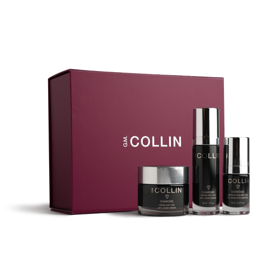 Coffret des fêtes Diamond G.M. Collin comprenant un sérum, une crème et un soin contour des yeux, offert au Spa Santé Le Nénuphar