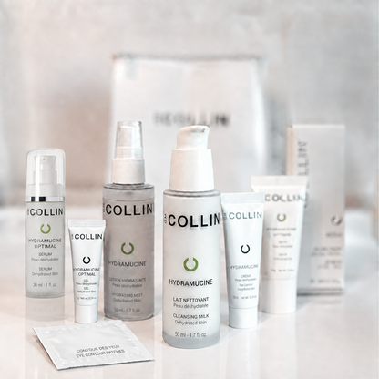Coffret voyage Hydramucine G.M. Collin avec sérum Optimal 30 ml, gel Optimal 7 g et patchs yeux, Spa Santé Le Nénuphar