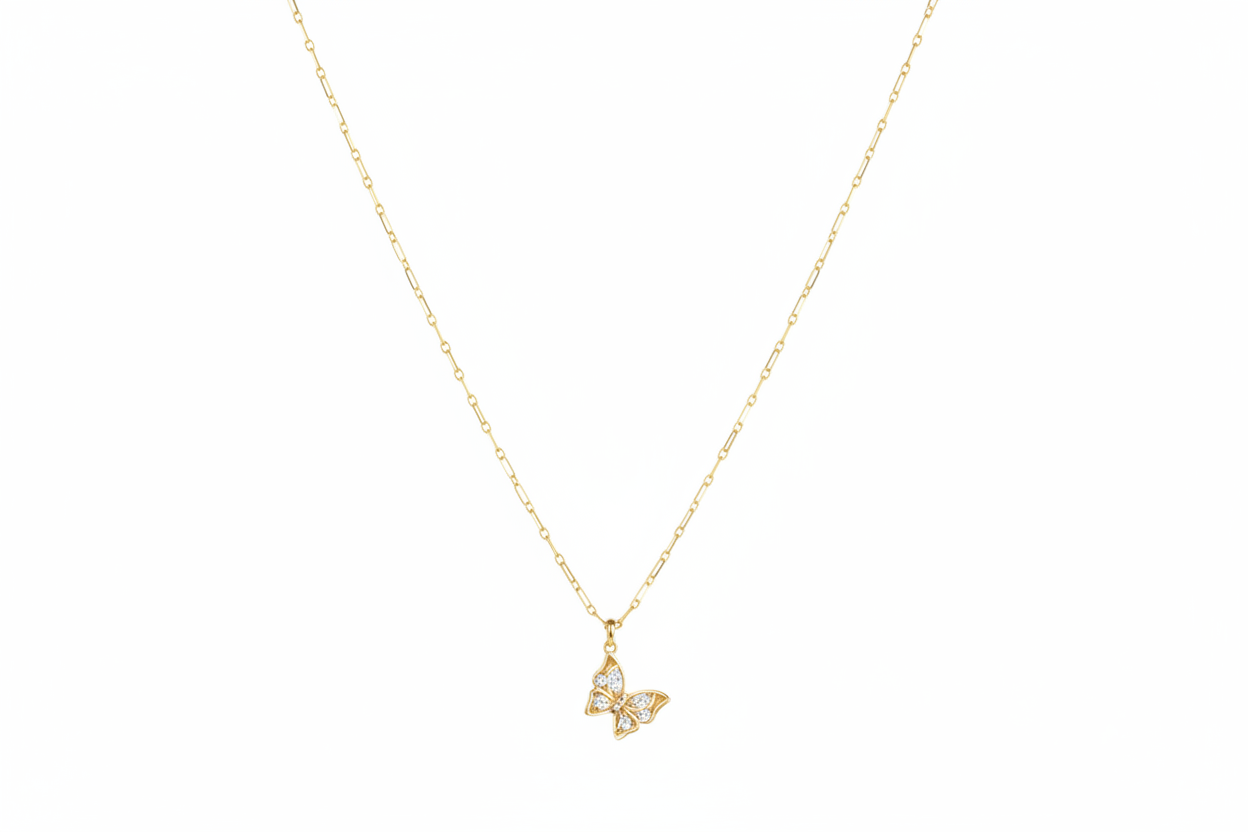 Collier Ailes Précieuses Caroline Néron — pendentif papillon zircon or — Spa Santé Le Nénuphar