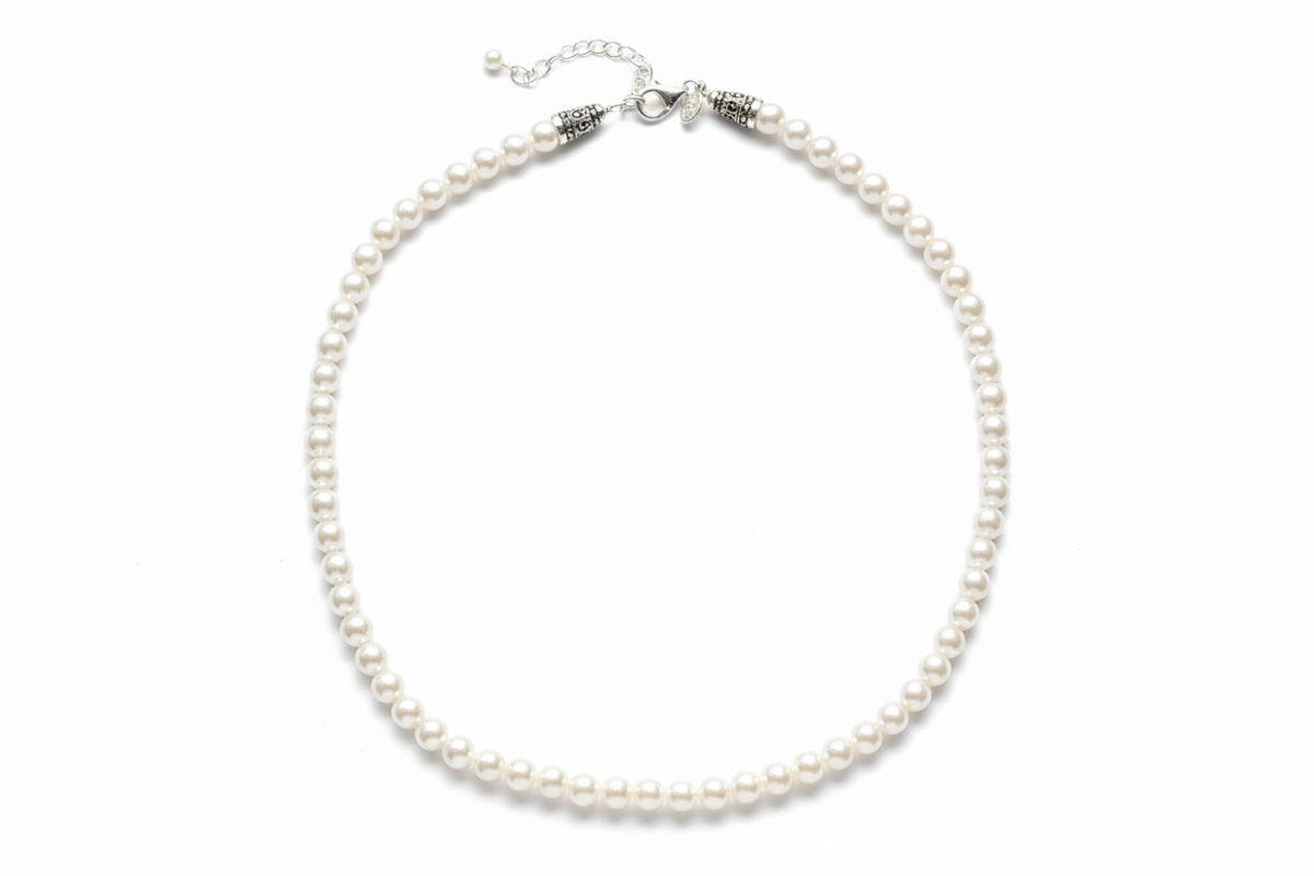 Collier Amour Pur Caroline Néron en argent 925 avec perles Swarovski blanches — Spa Santé Le Nénuphar