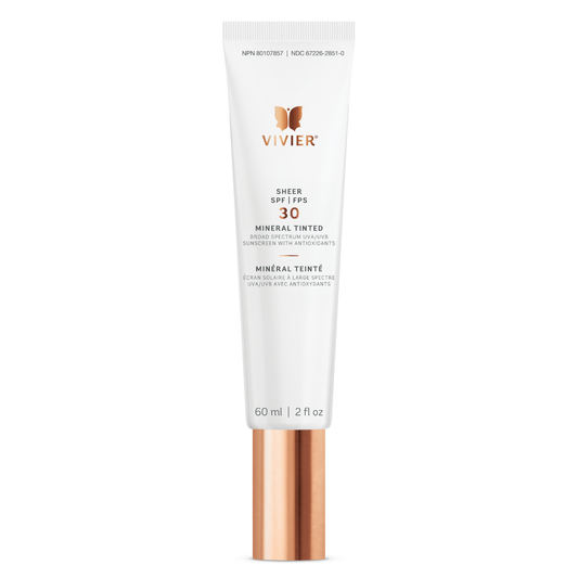 Écran solaire SHEER FPS 30 minéral teinté Vivier 60 ml, technologie ChromaTint avec dioxyde de titane et oxyde de zinc — Spa Santé Le Nénuphar