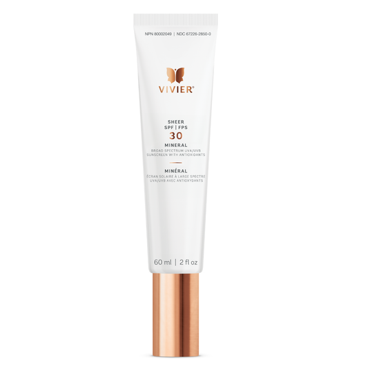 Écran solaire SHEER FPS 30 minéral Vivier 60 ml, avec dioxyde de titane 10 % et oxyde de zinc 8 %, protection à large spectre — Spa Santé Le Nénuphar