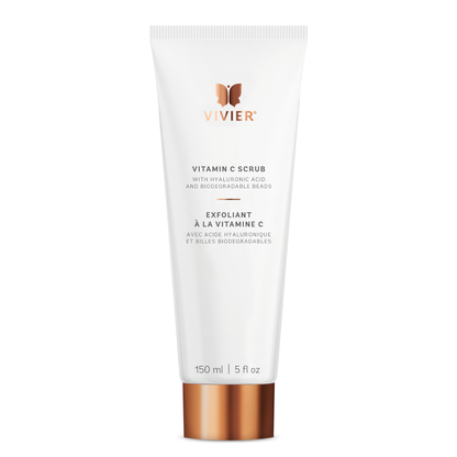 Exfoliant à la vitamine C Vivier 150 ml — perles biodégradables et acide hyaluronique pour visage et corps 