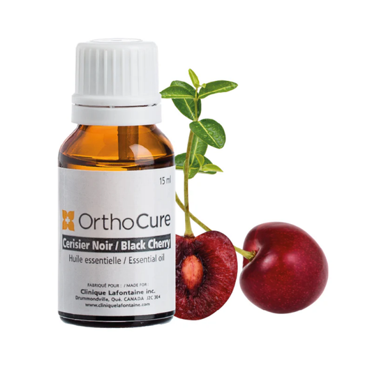 Huile essentielle de cerisier noir 15 ml OrthoCure — petits tendons et antirhumatismale — Spa Santé Le Nénuphar