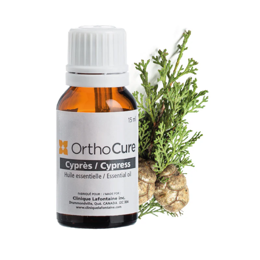 Huile essentielle de cyprès 15 ml OrthoCure — décongestionnante veineuse — Spa Santé Le Nénuphar