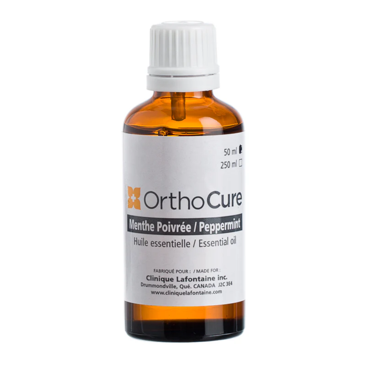 Huile essentielle menthe poivrée 50 ml OrthoCure — antispasmodique et anti-inflammatoire — Spa Santé Le Nénuphar
