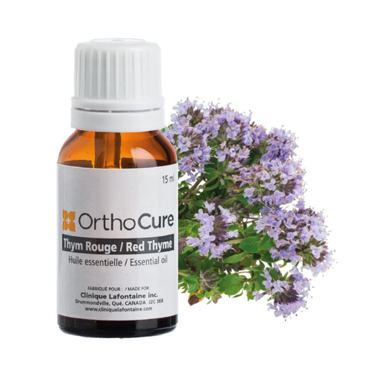Huile essentielle de thym rouge 15 ml OrthoCure — antiseptique et antirhumatismale — Spa Santé Le Nénuphar