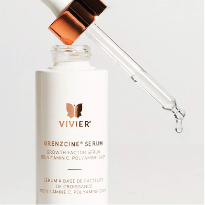 Flacon GrenzCine Serum Vivier ouvert avec pipette — sérum à base de facteurs de croissance 10% vitamine C Polyamine-DAB