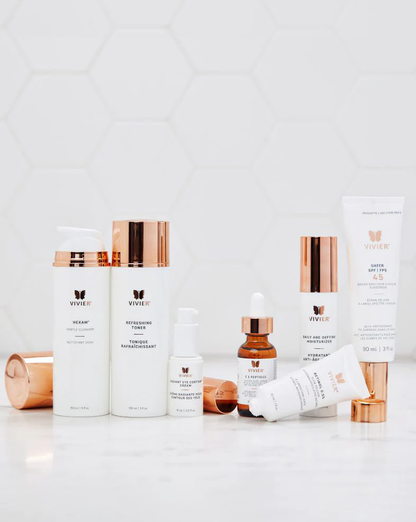 Programme anti-âge essentiel Vivier — Hexam, Tonique Rafraîchissant, C E Peptides, Rétinol 0,5%, Hydratant Anti-Âge et Écran Solaire FPS 45