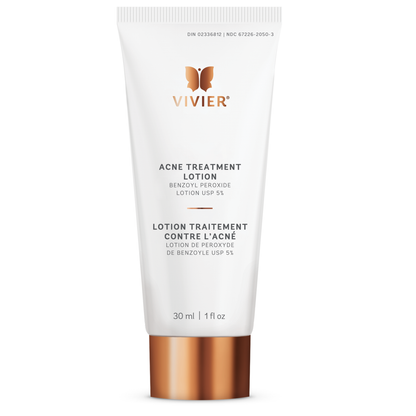 Lotion traitement contre l'acné Vivier 30 ml — 5% peroxyde de benzoyle pour éliminer boutons, points noirs et points blancs