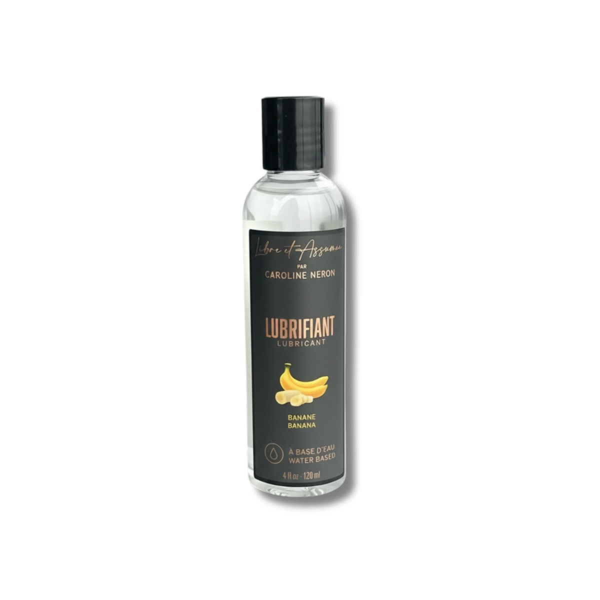 Lubrifiant intime Banane Caroline Néron — saveur tropicale gourmande, base d'eau, compatible accessoires et préservatifs, fait au Québec — Spa Santé Le Nénuphar