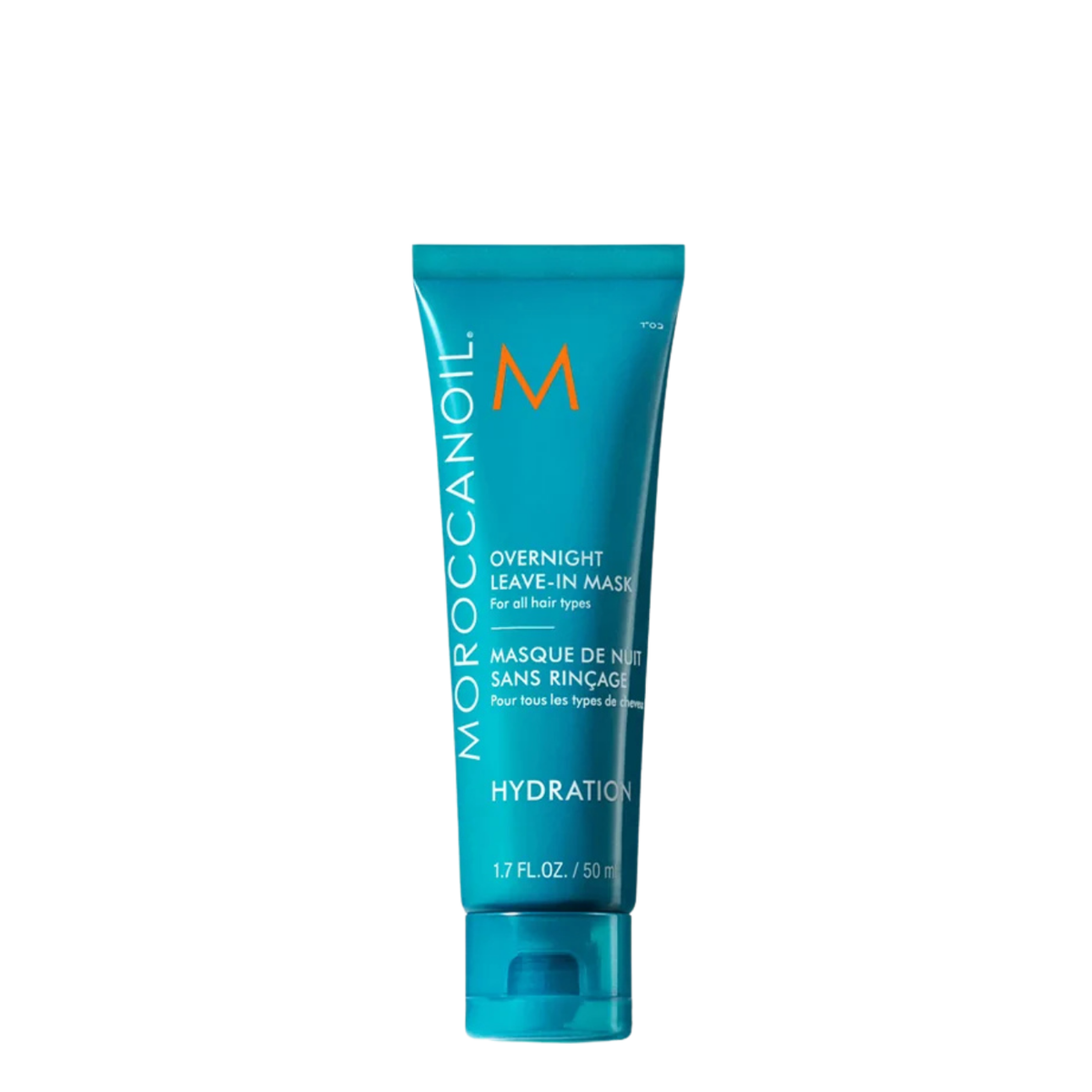 Masque de nuit sans rinçage Moroccanoil Hydration 50 ml — tube format voyage, soin hydratant overnight pour tous types de cheveux — disponible au Spa Santé Le Nénuphar