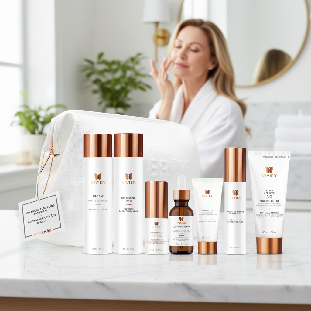 Programme anti-âge avancé Vivier avec Hexam, Tonique Rafraîchissant, QuintiSerum, Rétinol 1,0 %, Hydratant Anti-Âge et Écran Solaire FPS 30 minéral teinté — Spa Santé Le Nénuphar