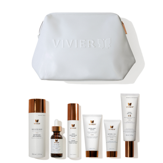 Programme éclaircir et rétablir sans HQ Vivier, valeur de 791 $, avec Nettoyant Médicamenté, Sérum 30, Crème Éclaircissante, Exfoliant Forte, Rétinol 1,0 % et FPS 45 — Spa Santé Le Nénuphar
