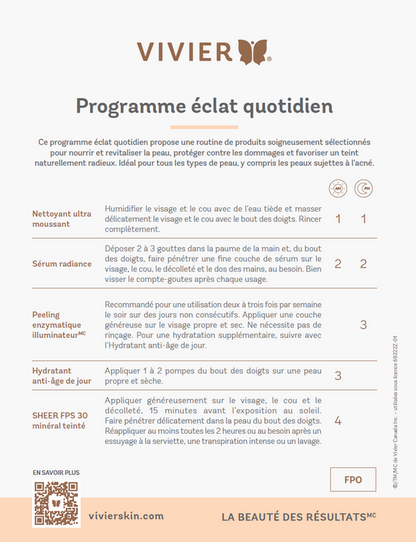 Programme éclat quotidien Vivier Prescription 3, routine complète pour illuminer le teint — Spa Santé Le Nénuphar