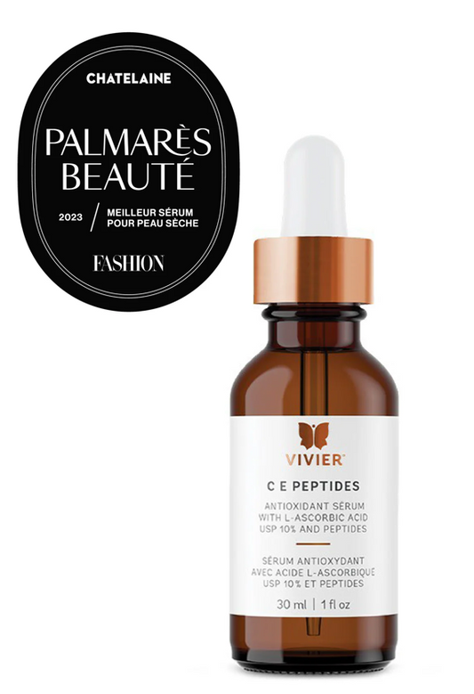 Sérum CE Peptides Vivier 30 ml, avec vitamine C 10 %, vitamine E et trois peptides anti-âge — Spa Santé Le Nénuphar