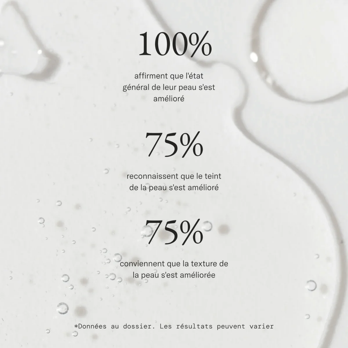 Résultats cliniques du Sérum Radiance Vivier : 100 % peau améliorée, 75 % teint amélioré et 75 % texture améliorée — Spa Santé Le Nénuphar